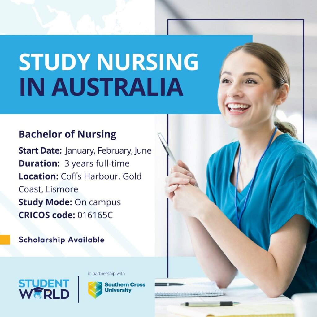 Image of a nurse smiling at an audience inviting students to study Nursing in Australia as part of TAFE Courses